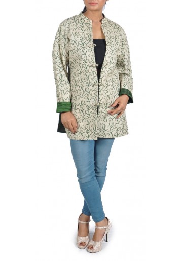 Reversible, Printed and Kantha Embroidered Tussar Jacket